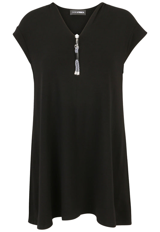 Doris Streich Basic Shirt A-Linie schwarz Reißverschluss 44 46 48 50 52 54 56