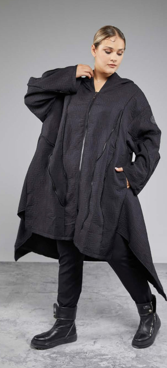 H4 ausfgefallener sweatshirtmantel mit detaillierten Reissverschlüüssen A-Linie oversize 48 50 52 54 56 58 60