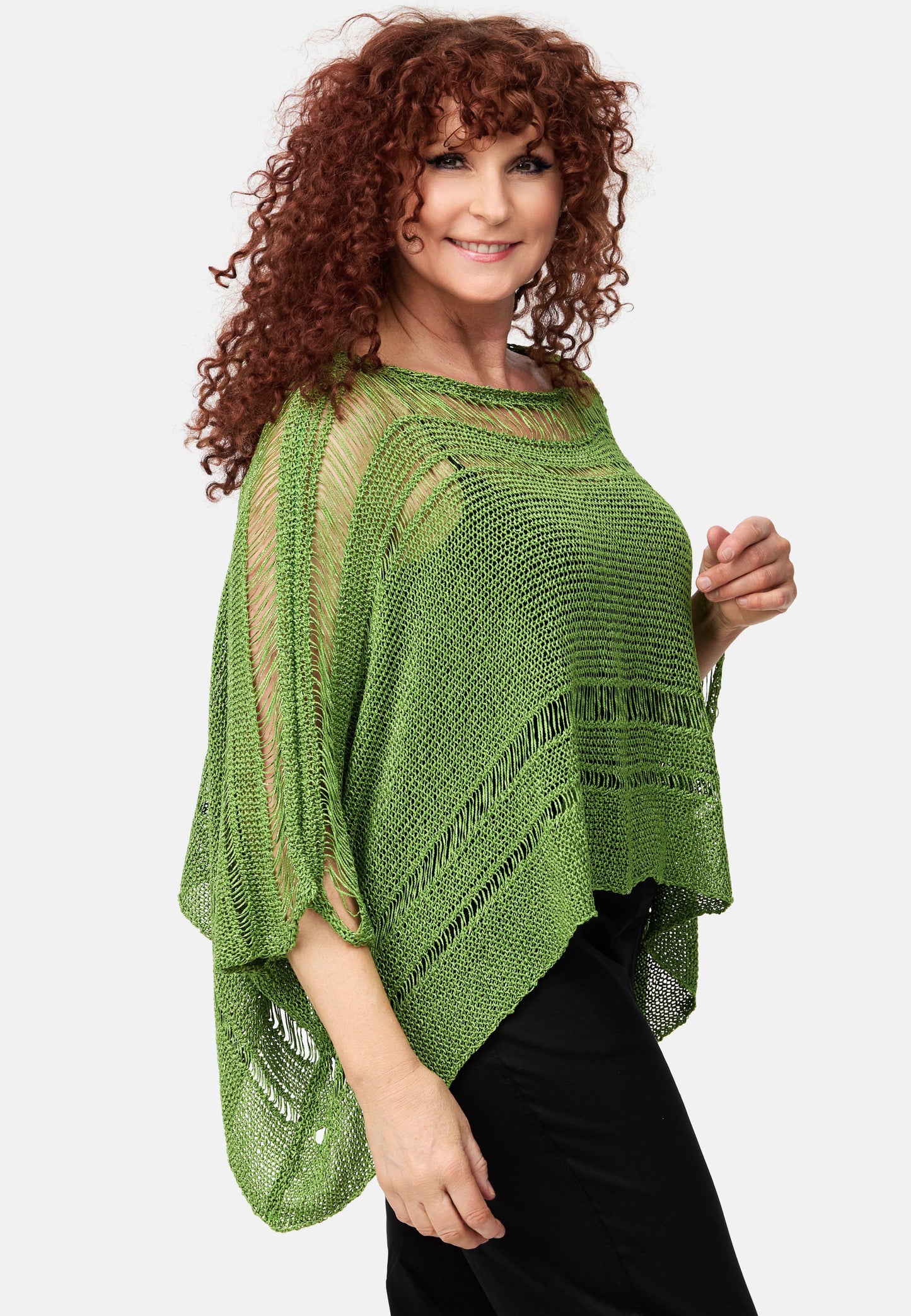 Amandine Stricküberwurf Pullover A2605 Kiwi Grün Kastenform 42 44 46 48 50 52 54 56 58 60