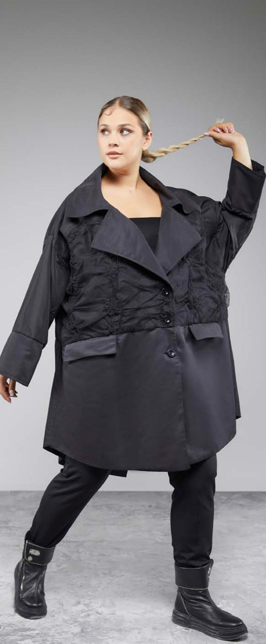H4 stylischer Blazer mit Chiffon oversize Look Einheitsgrösse schwarz 48 50 52 54 56 58 60