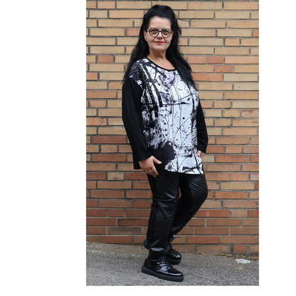Frenzi4u Shirt – Modernes Kunst-Design mit Glitzer & asymmetrischem Schnitt 44 46 48 50 52 54 56 58