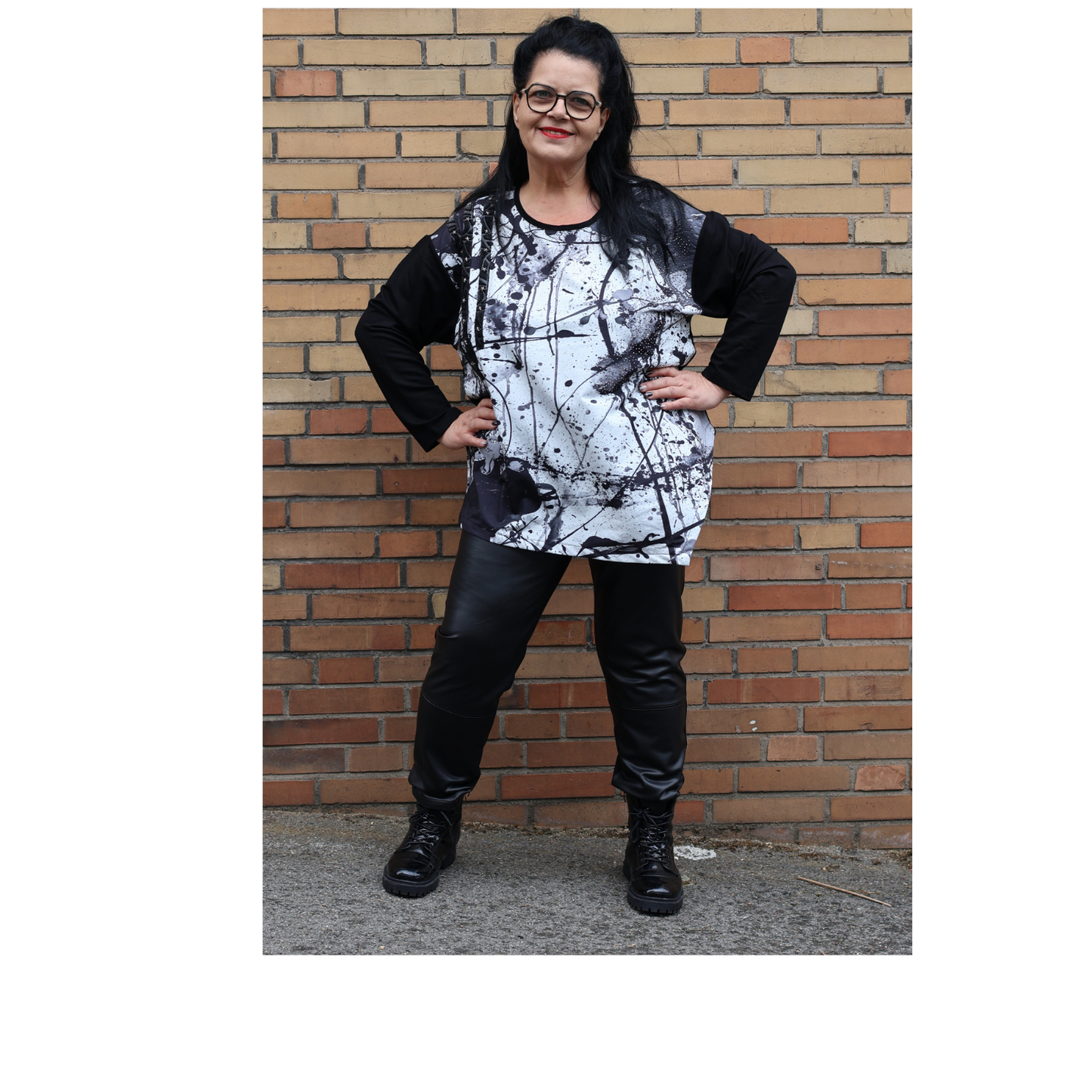 Frenzi4u Shirt – Modernes Kunst-Design mit Glitzer & asymmetrischem Schnitt 44 46 48 50 52 54 56 58
