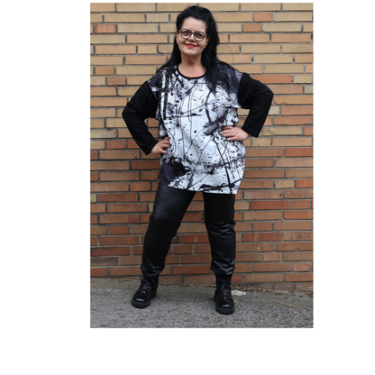 Frenzi4u Shirt – Modernes Kunst-Design mit Glitzer & asymmetrischem Schnitt 44 46 48 50 52 54 56 58