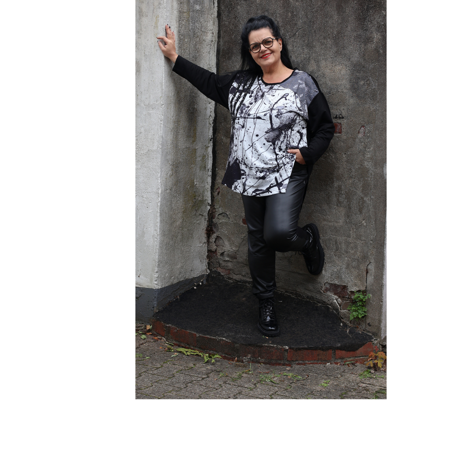 Frenzi4u Shirt – Modernes Kunst-Design mit Glitzer & asymmetrischem Schnitt 44 46 48 50 52 54 56 58