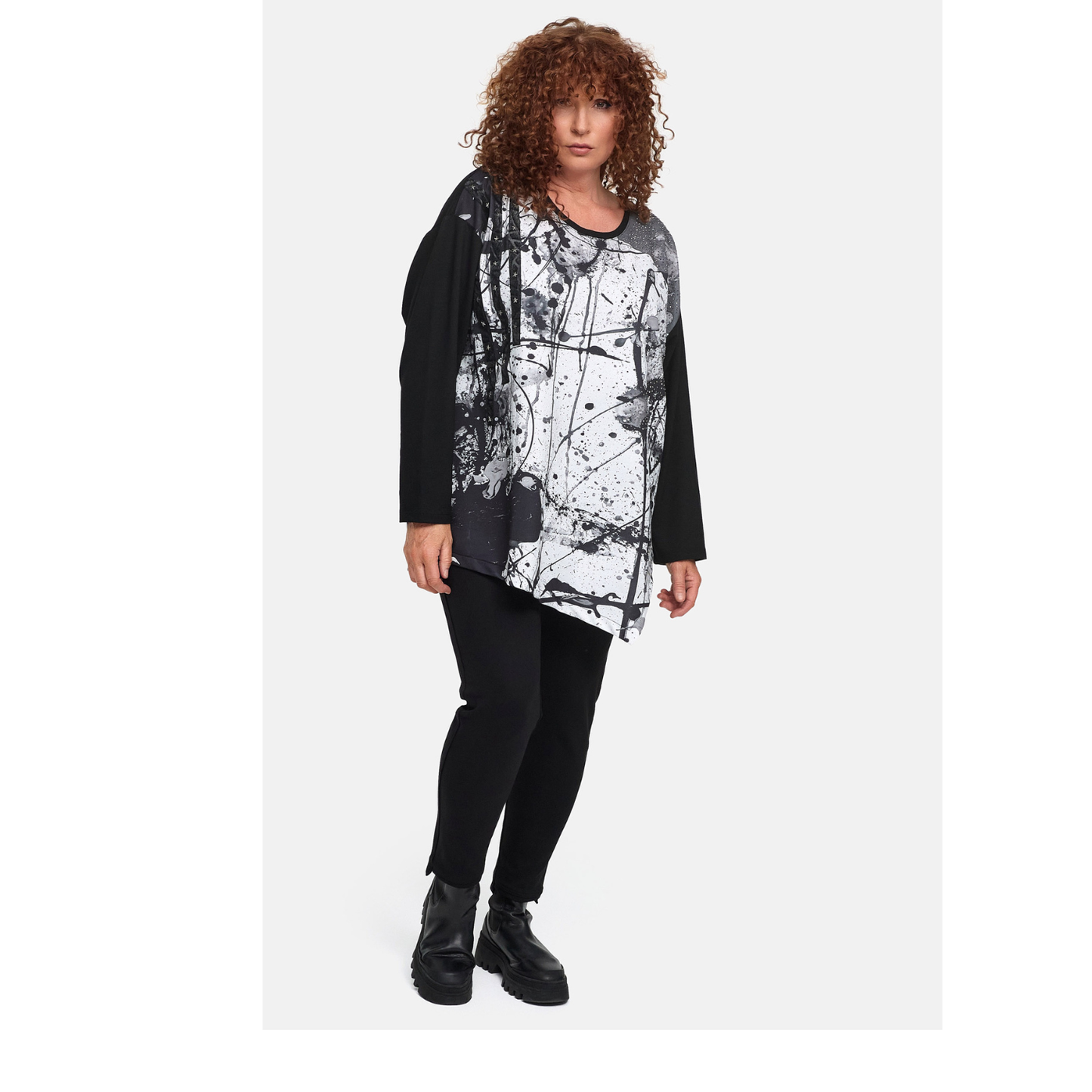 Frenzi4u Shirt – Modernes Kunst-Design mit Glitzer & asymmetrischem Schnitt 44 46 48 50 52 54 56 58
