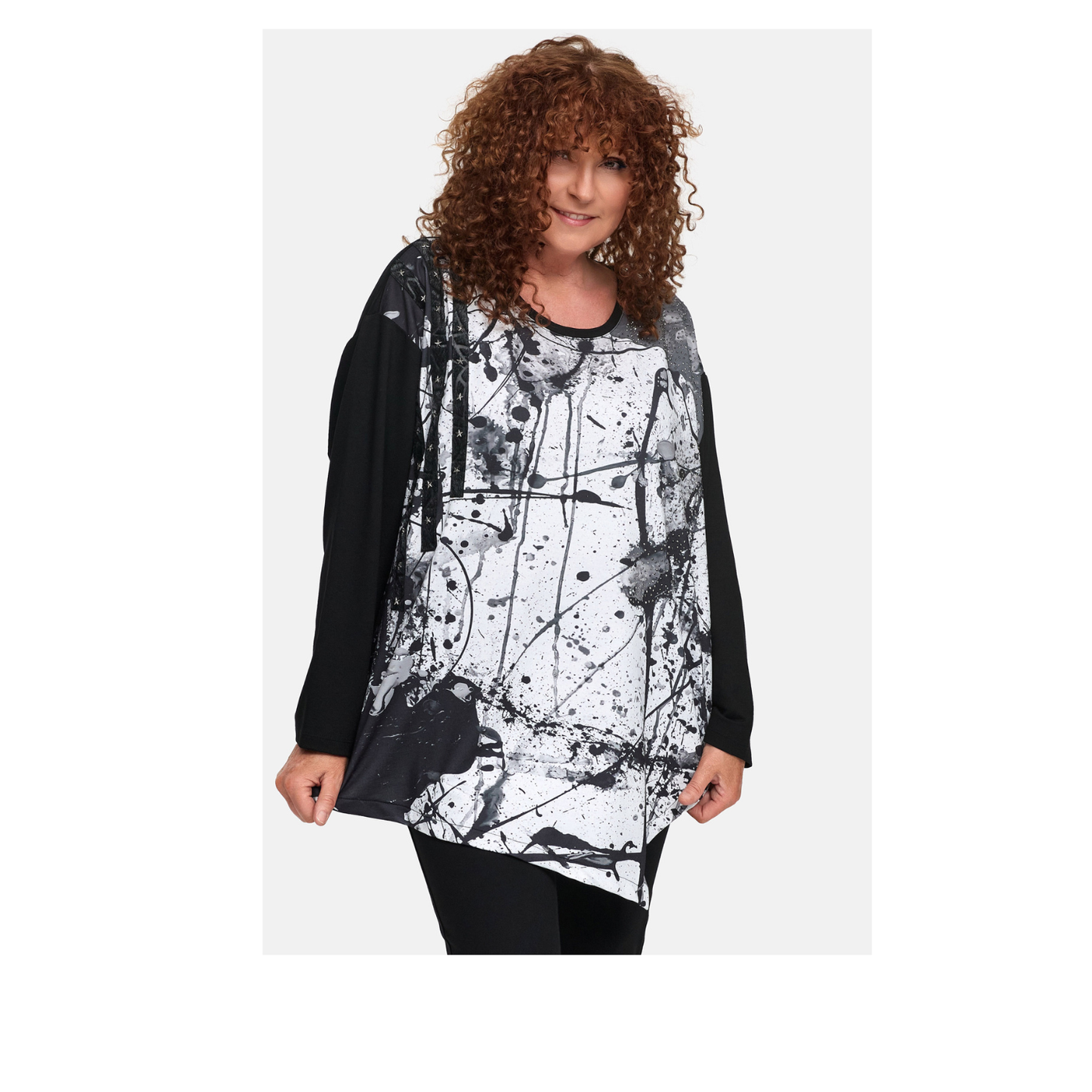 Frenzi4u Shirt – Modernes Kunst-Design mit Glitzer & asymmetrischem Schnitt 44 46 48 50 52 54 56 58