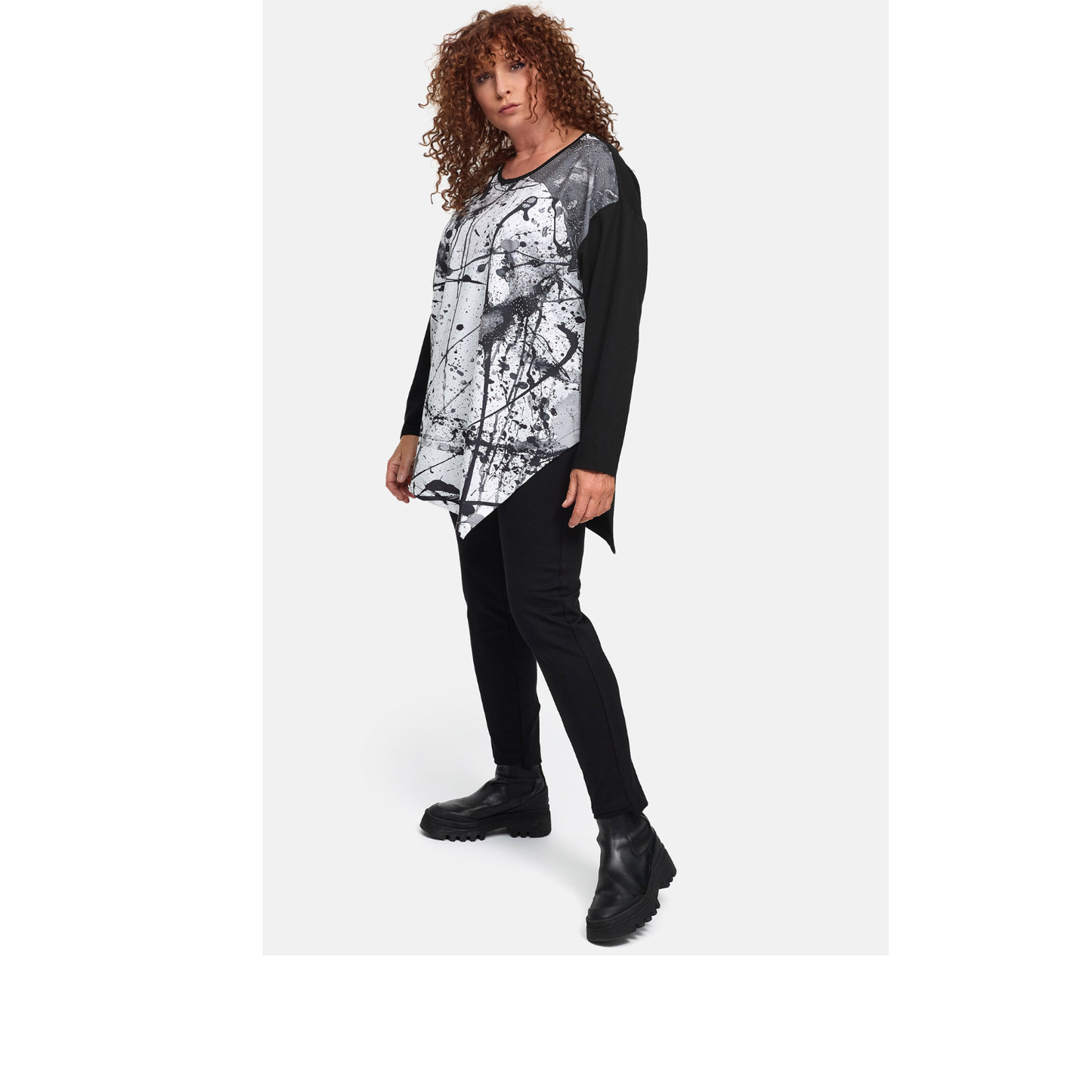 Frenzi4u Shirt – Modernes Kunst-Design mit Glitzer & asymmetrischem Schnitt 44 46 48 50 52 54 56 58