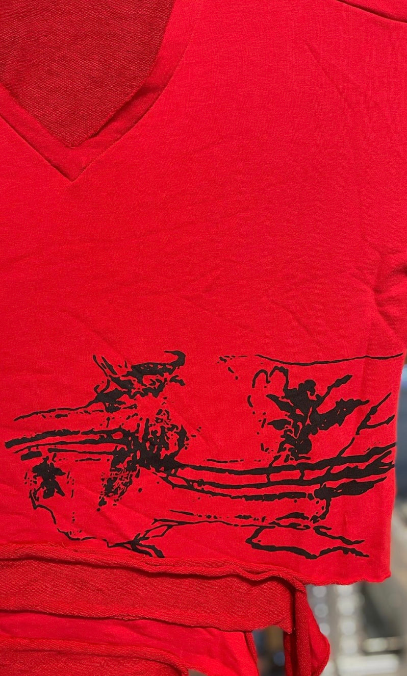 Divas Planet Frasnsenshirt Rot mit Print V-Ausschnitt Gr. 1 2 3