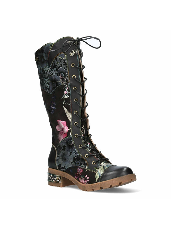 Laura Vita Stiefel ausgefallen floraler samtiger Print schwarz mit pink grün blau 37 38 39 40 41 42