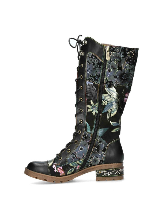 Laura Vita Stiefel  ausgefallen floraler samtiger Print schwarz mit pink grün blau 37 38 39 40 41 42
