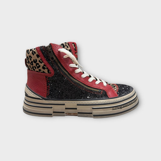 Rebecca White Sneaker Schwarz Rot Glitter Animal Gr 38 39 40 41 42