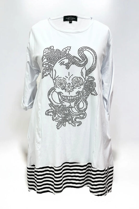 Vincenzo Allocca Tunika weiß Streifeneinsatz Totenkopf Skull 40 42 44 46 48 50 52 54 56 58 60 62
