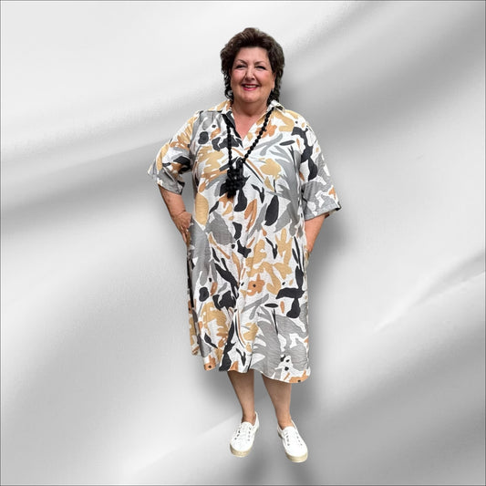 SINNE Blusenkleid – sportlich, modern, stilvoll grau camel schwarz weiß 40 42 44 46 48 50