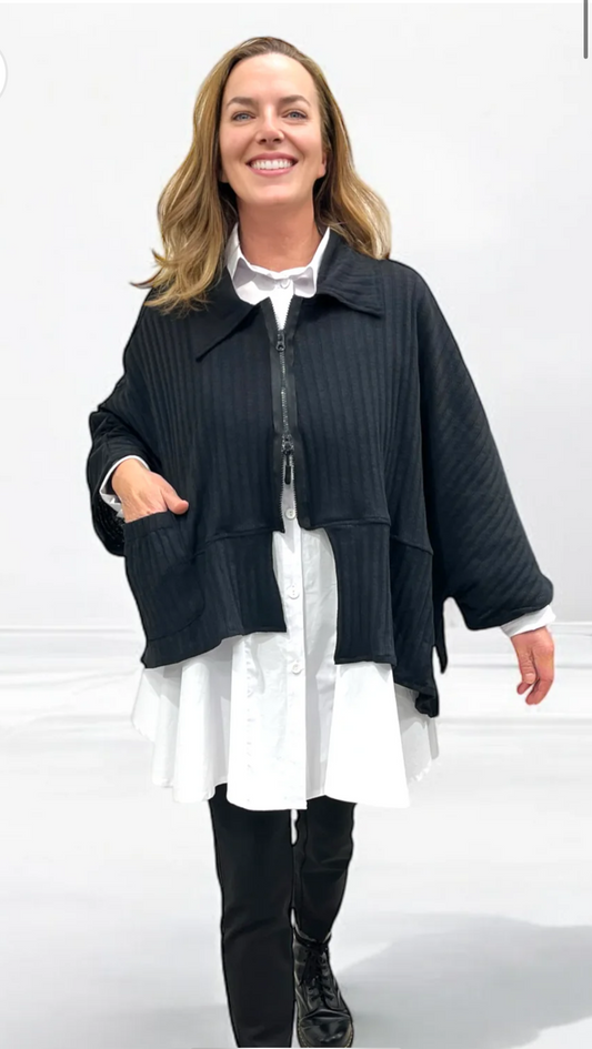 Vincenzo Allocca Feinstrickjacke Überwurf onesize oversize schwarz 40 42 44 46 48 50 52 54 56 58 60 62