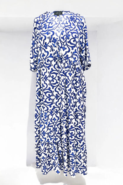 Vincenzo Allocca Maxikleid blau-weiß – luftiger Sommertraum 44 46 48 50 52 54 56 58 60 62