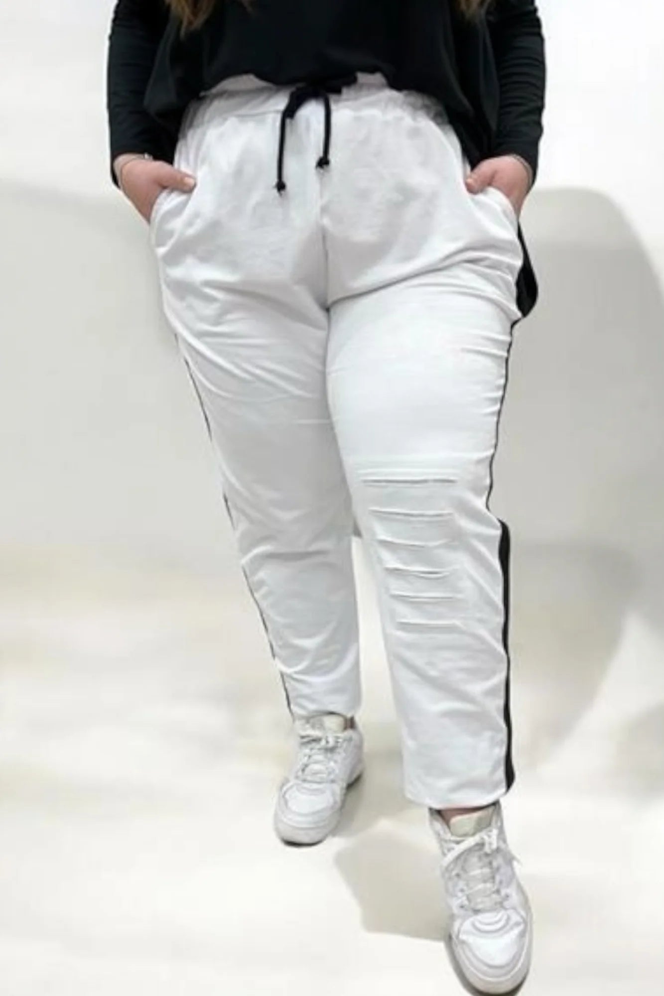 Vincenzo Allocca Hose Jogpant weiß mit schwarz 40 42 44 46 48 50 52 54 56 58 60 62