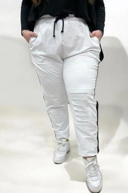Vincenzo Allocca Hose Jogpant weiß mit schwarz 40 42 44 46 48 50 52 54 56 58 60 62