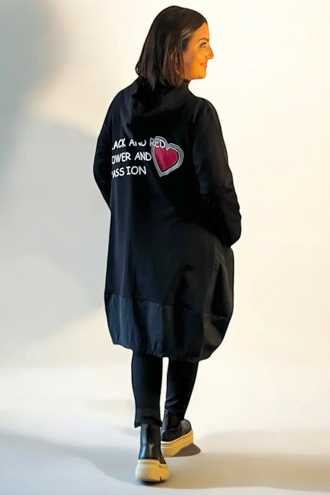 Vincenzo Allocca Jacke schwarz mit Herz Motiv Schriftzug 52 54 56 58