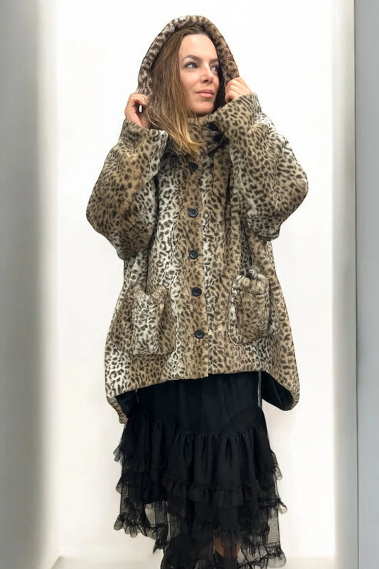 Vincenzo Allocca Jacke A-Form Fellimitat Animal Plüsch 40 42 44 46 48 50 52 54 56 58 60 62