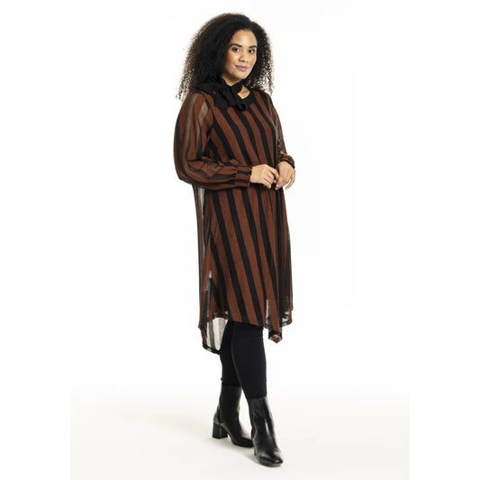 Studio Long Tunika Kleid 2 tlg mit Überwurf Schwarz Cognac Braun 42 44 46 48 50 52 54 56