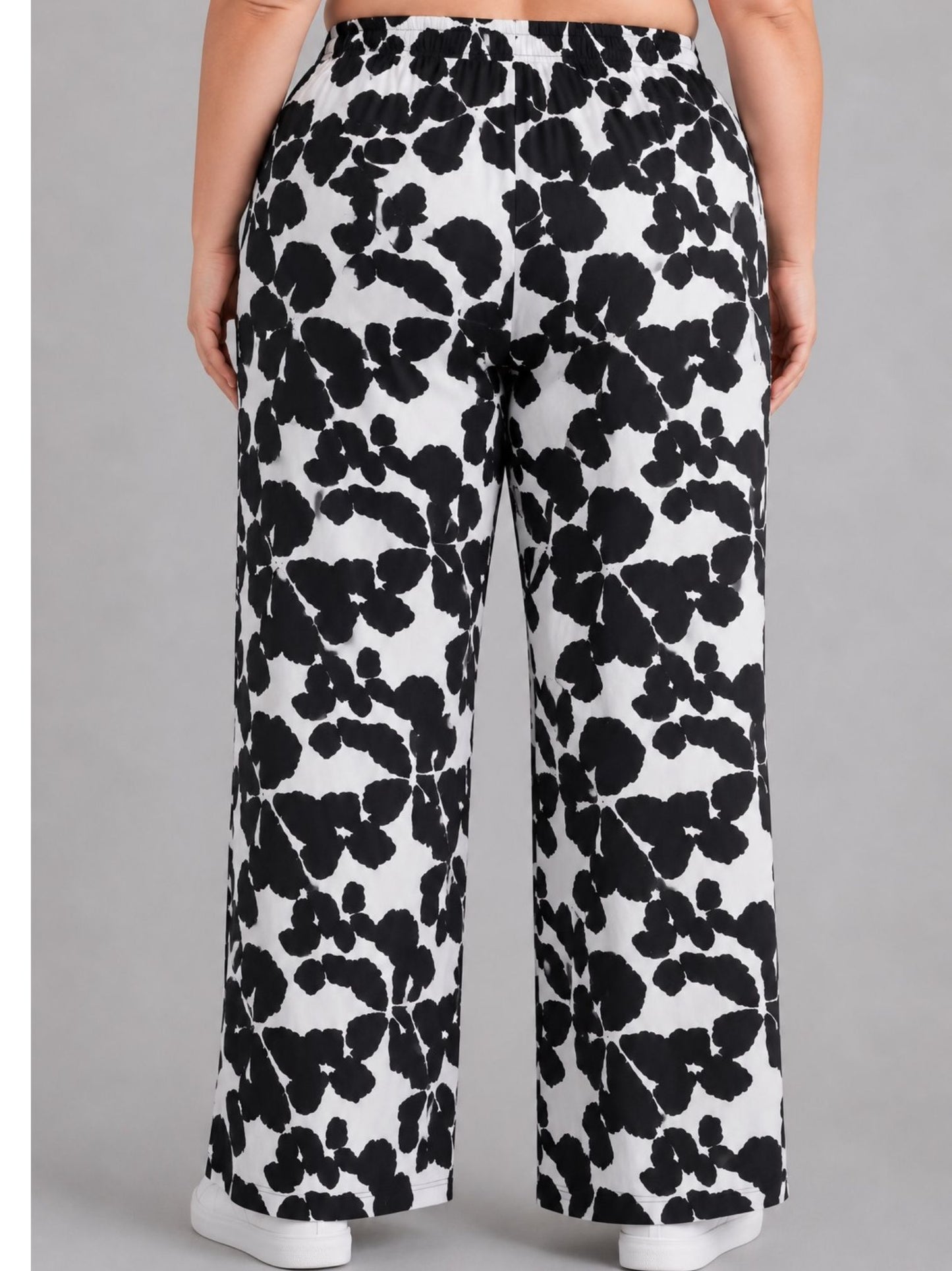 Vincenzo Allocca Weite Hose Blumen-Print Schwarz-Weiß – Einheitsgröße 44–54