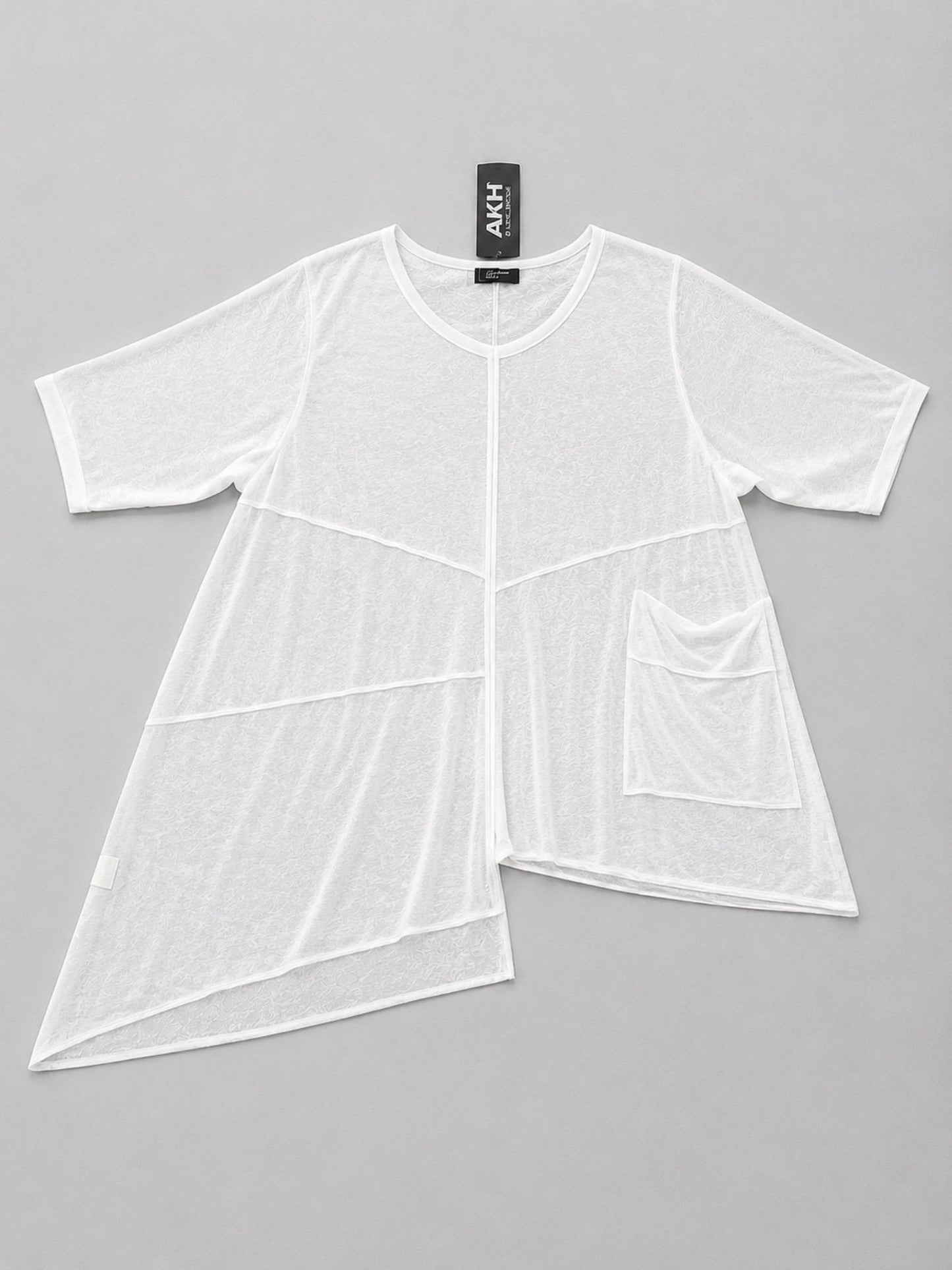 AKH Fashion Feinstrick-Shirt asymmetrisch – Neongrün, Neonpink, Neongelb & Weiß, Einheitsgröße 44–58