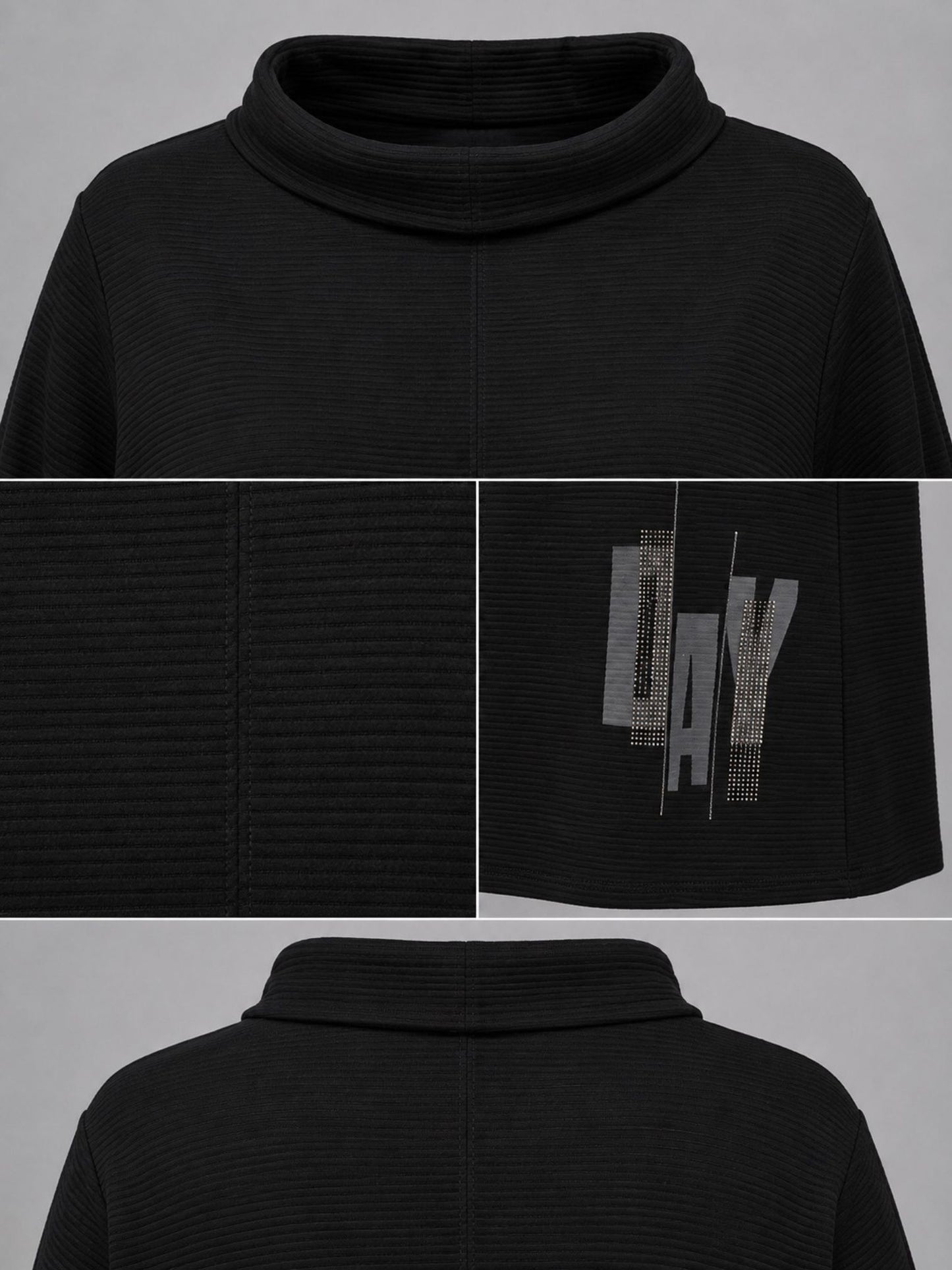 Doris Streich Pullover Rippstruktur mit Straß-Druck – Schwarz Gr. 44–56