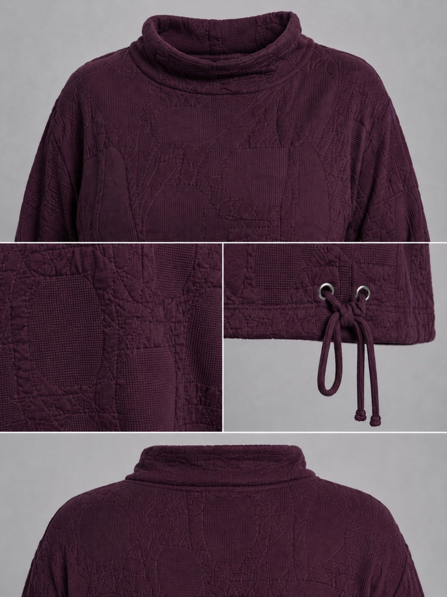 Doris Streich Pullover Rollkragen Struktur-Steppstoff – Aubergine Gr. 44–56