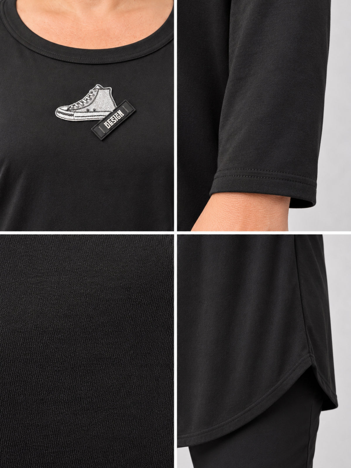 Doris Streich Langarmshirt Viskose mit Glitzer-Sneaker – Schwarz Gr. 44–56