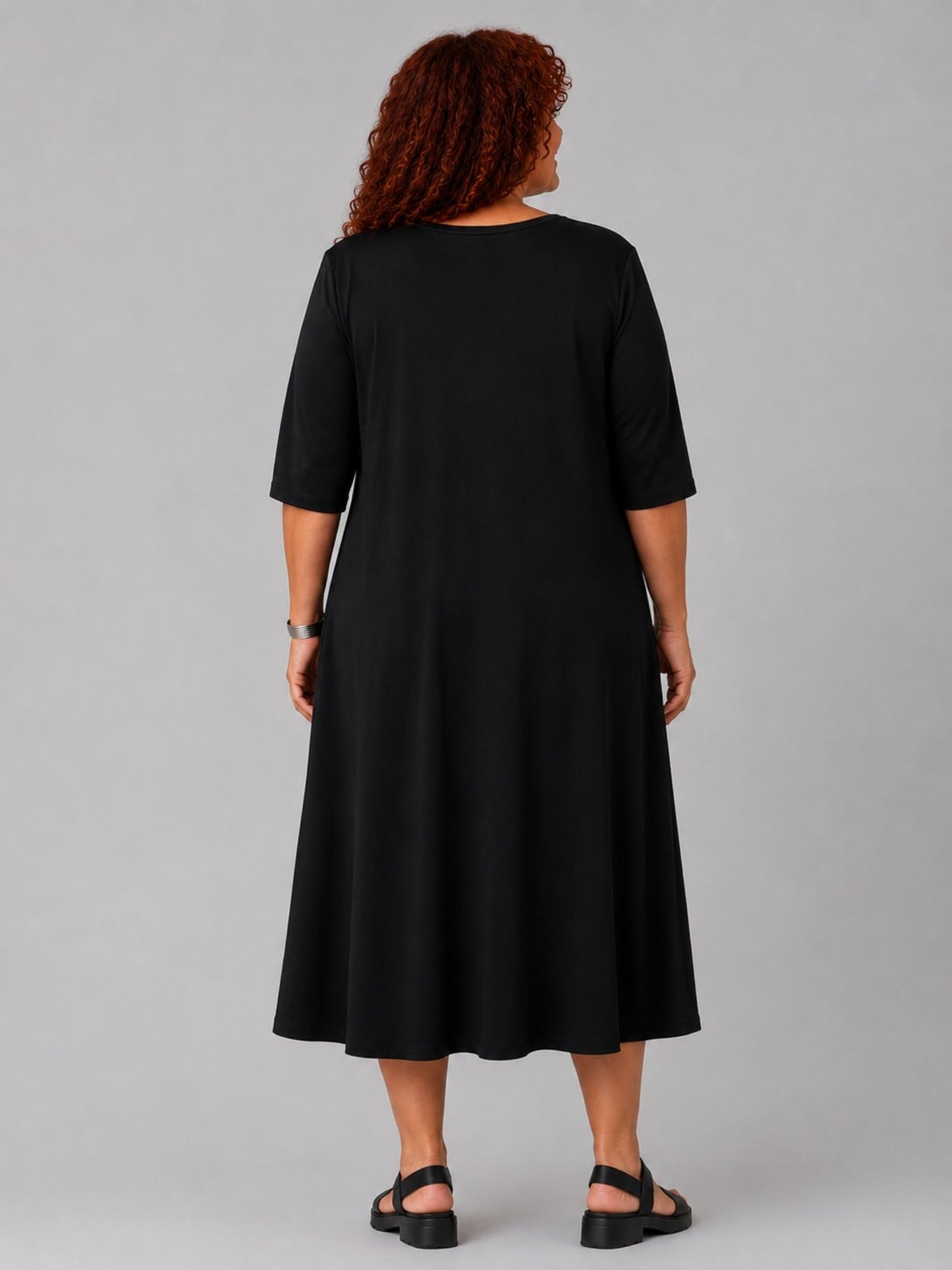 Frenzi Midi-Kleid Retro-Blumendruck A-Linie – Einheitsgröße 44–58, Schwarz, Grün, Pink, Orange