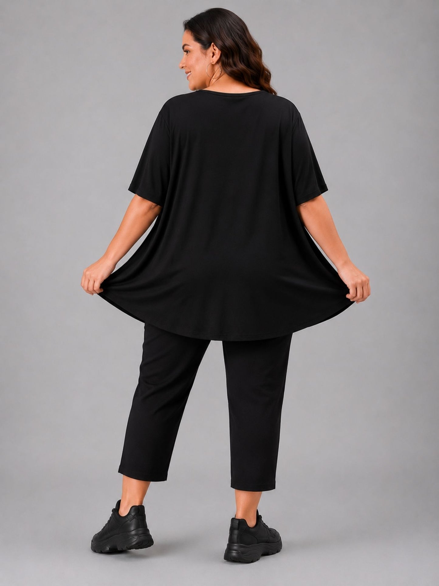 Frenzi Oversize Shirt Buchstaben-Print Schwarz – Einheitsgröße 44–58