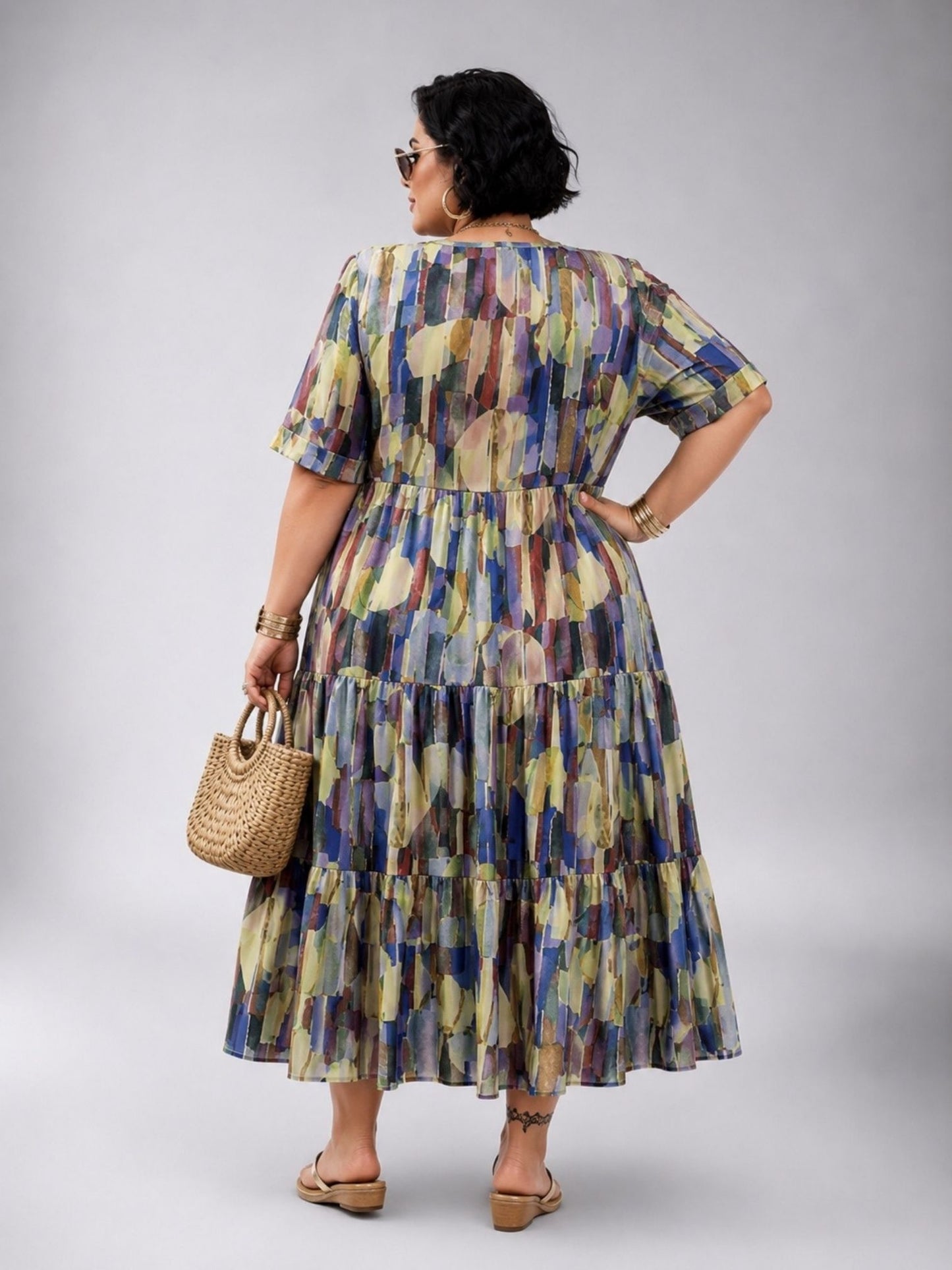 Frenzi Stufenkleid Aquarell-Print Multicolor – Einheitsgröße 44–52