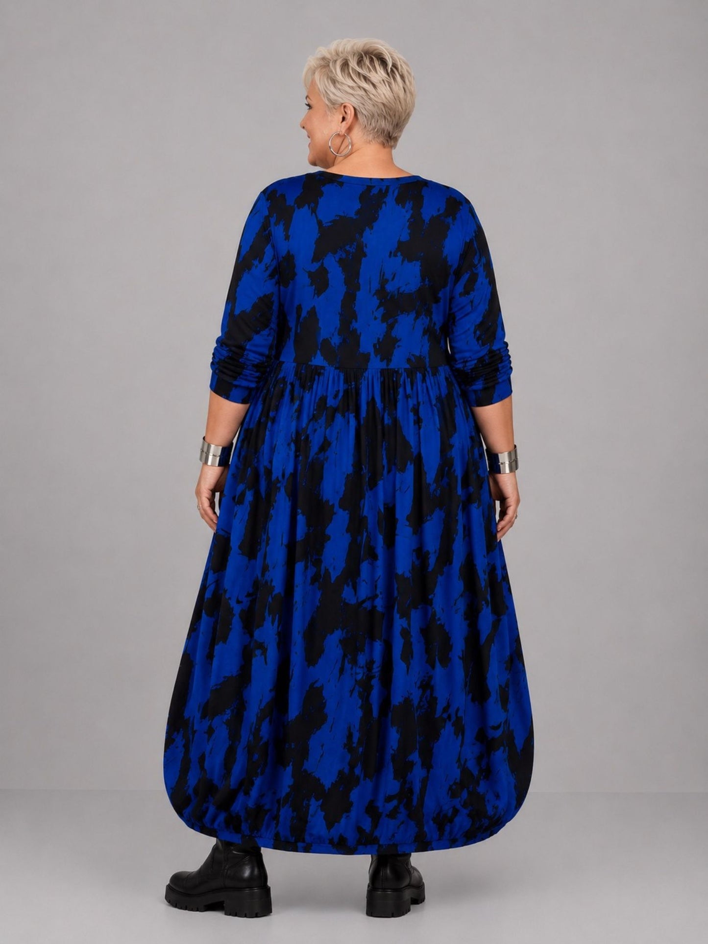 Funky Diva Kleid Ballonform Pinselstrich-Druck – Blau, Einheitsgröße 46–56