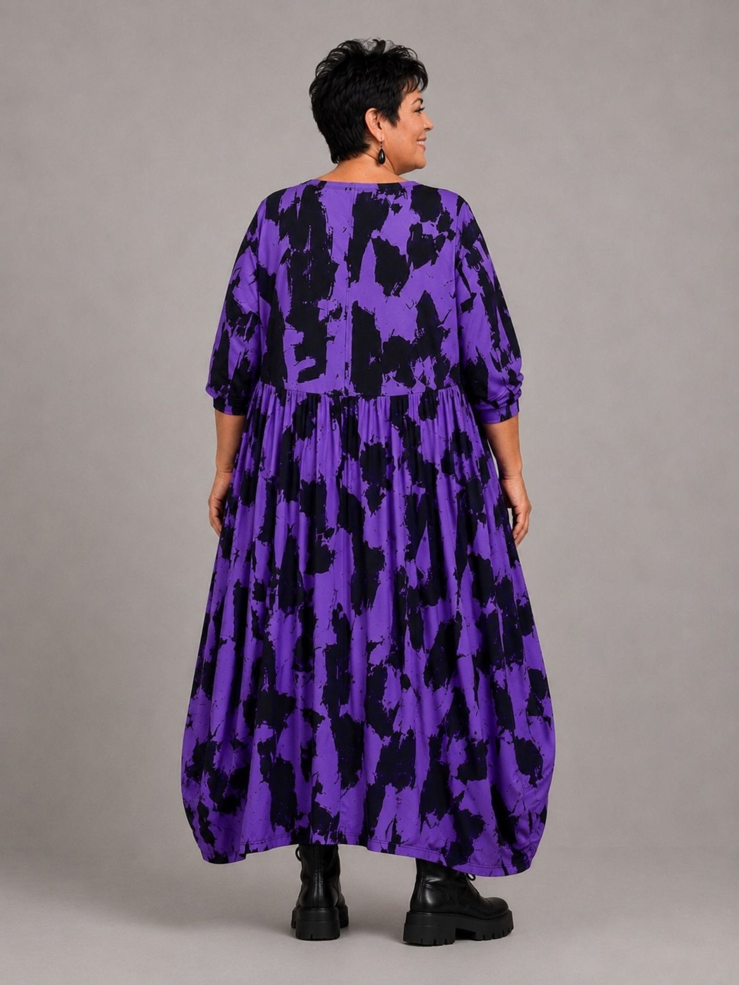 Funky Diva Kleid Ballonform Pinselstrich-Druck – Lila, Einheitsgröße 46–56