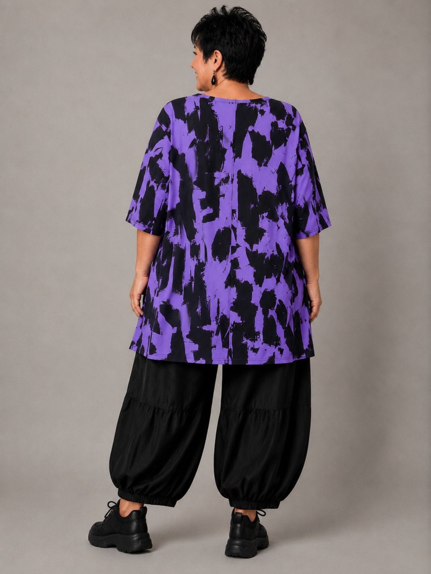 Funky Diva Shirt Pinselstrich-Druck A-Linie – Lila, Einheitsgröße 46–56