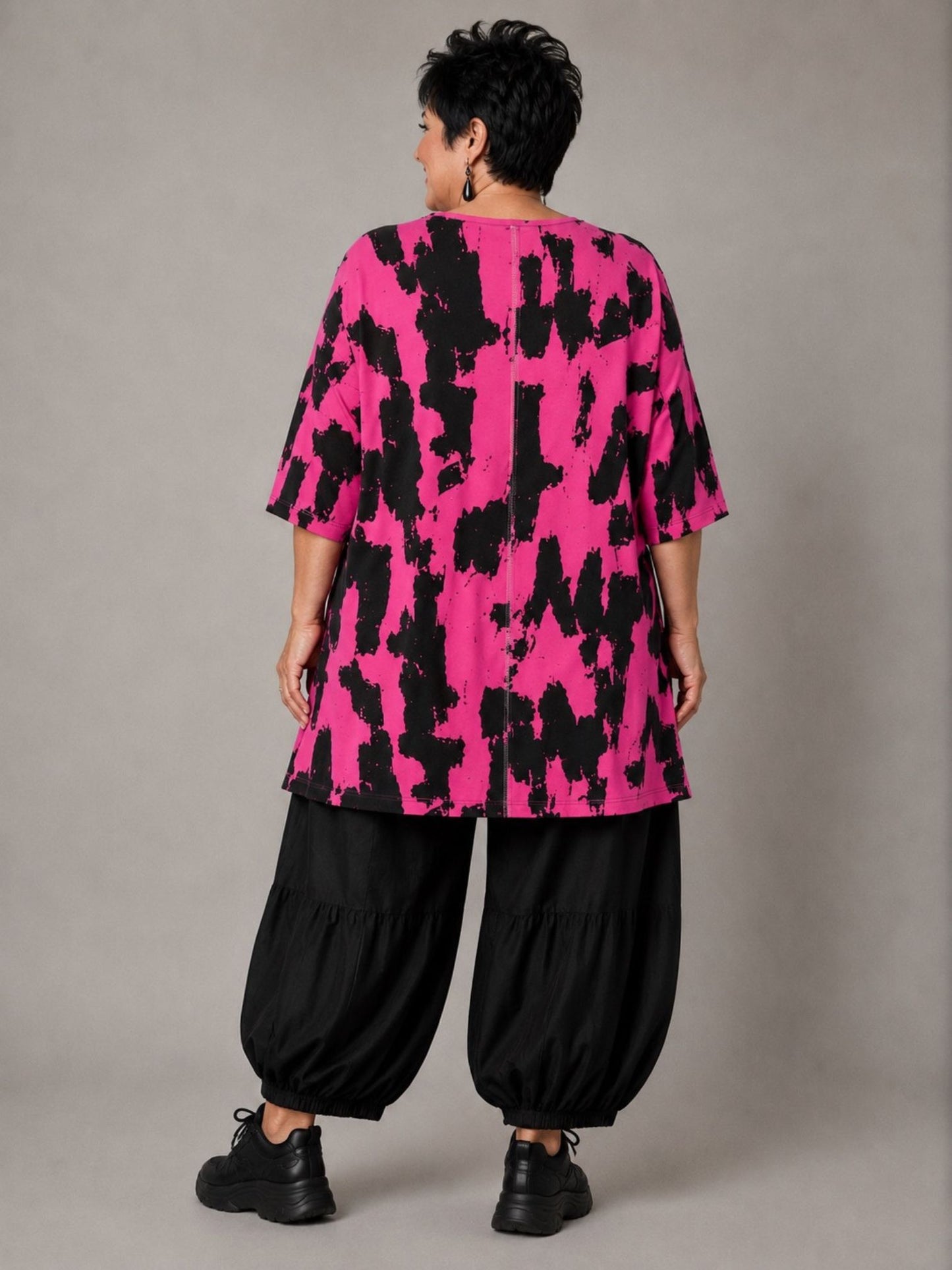 Funky Diva Shirt Pinselstrich-Druck A-Linie – Pink, Einheitsgröße 46–56