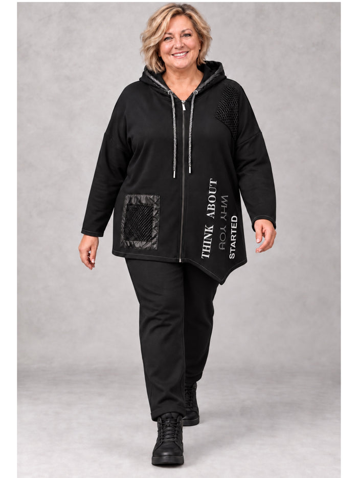 Sweatjacke mit Netz, Straß und Zipfelsaum