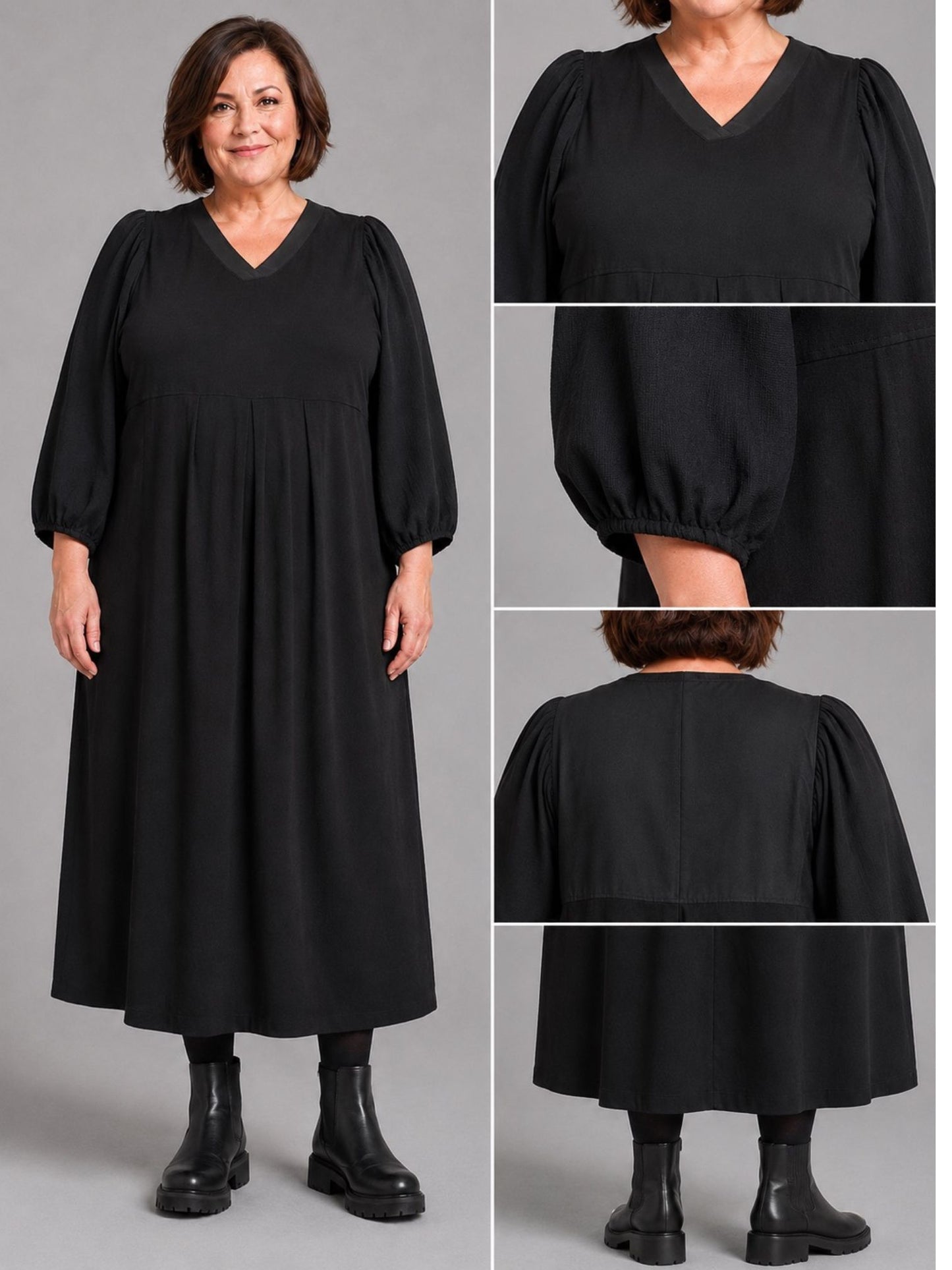 Pont Neuf Langes Kleid Viskose mit Microtaft A-Linie – Schwarz Gr. M–3XL (42–56)
