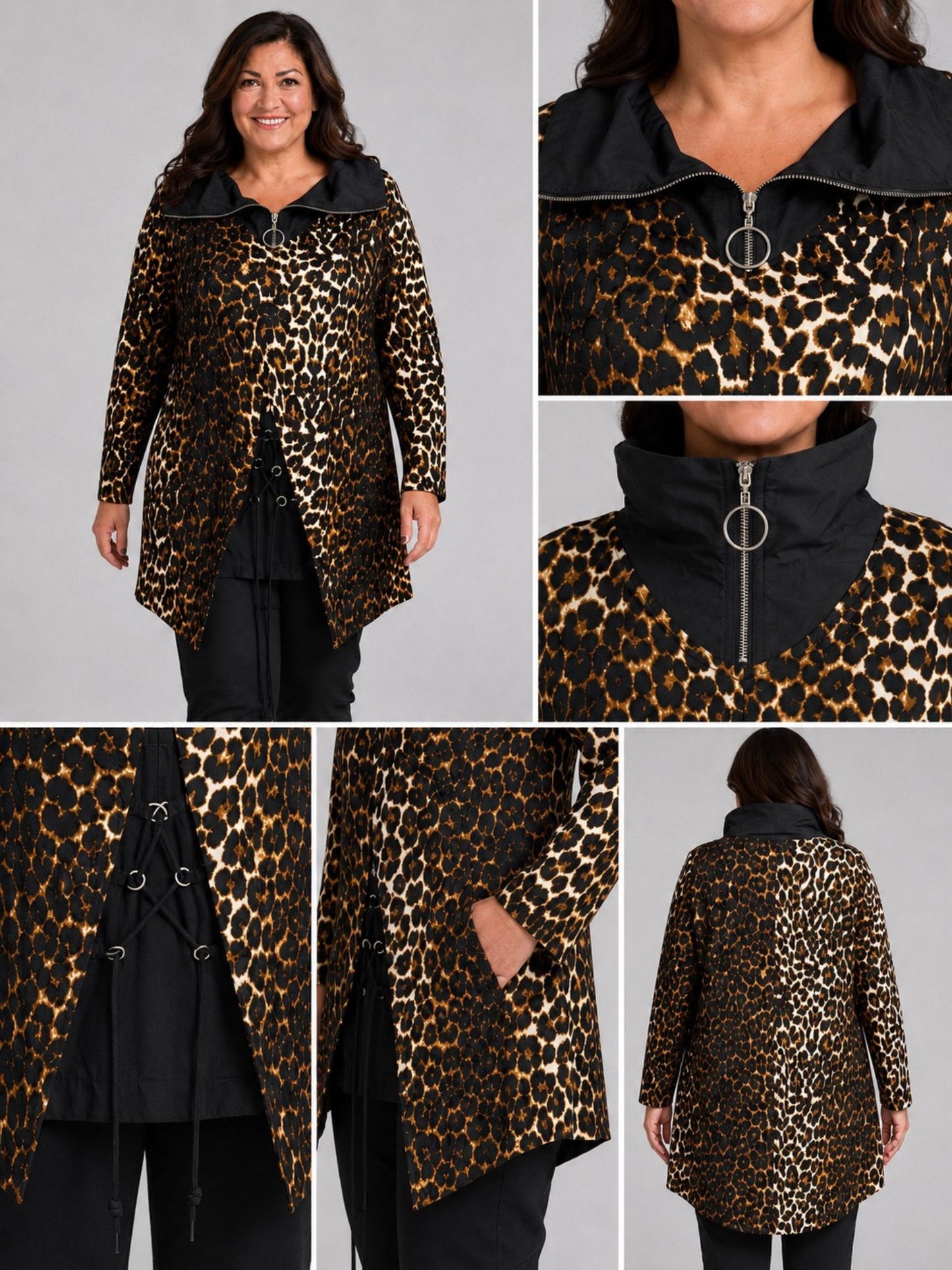 Sinne by Coom Design Tunika Viskose mit Microtaft-Kragen A-Linie – Leo Braun/Schwarz Gr. 1–3 (EU 42–58)