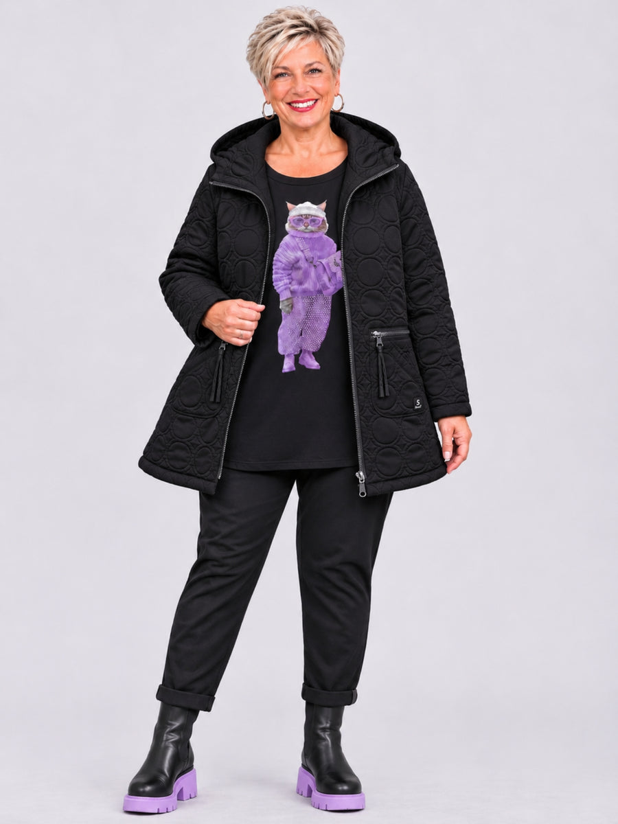 Sinne by Coom Design Steppjacke mit Kapuze leicht wattiert A-Linie – Fuchsia/Kiwi/Lila/Schwarz Gr. 44–54