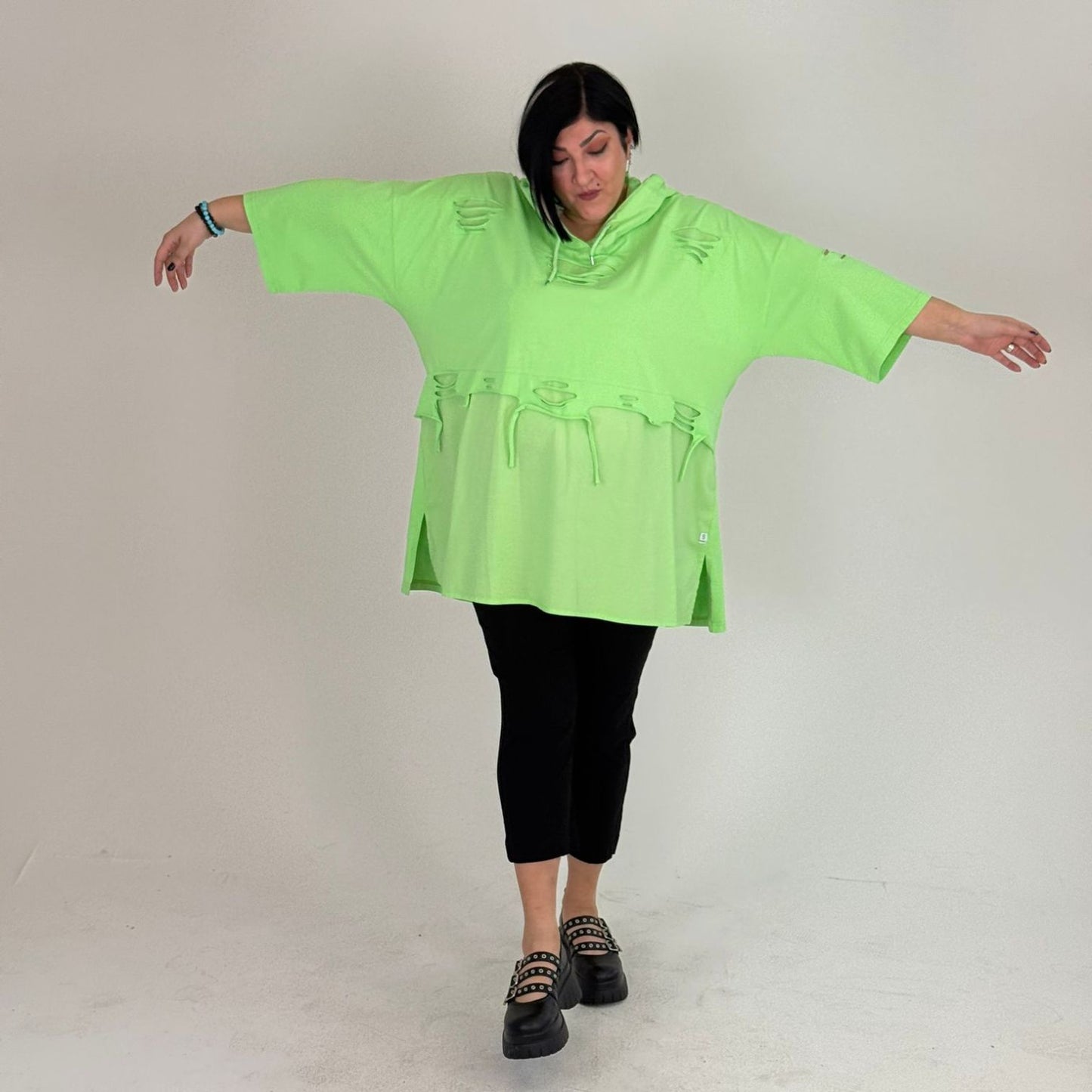 Sinne by Coom Tunika mit Cut-Outs & Kapuze Pink Weiß Grau Grün