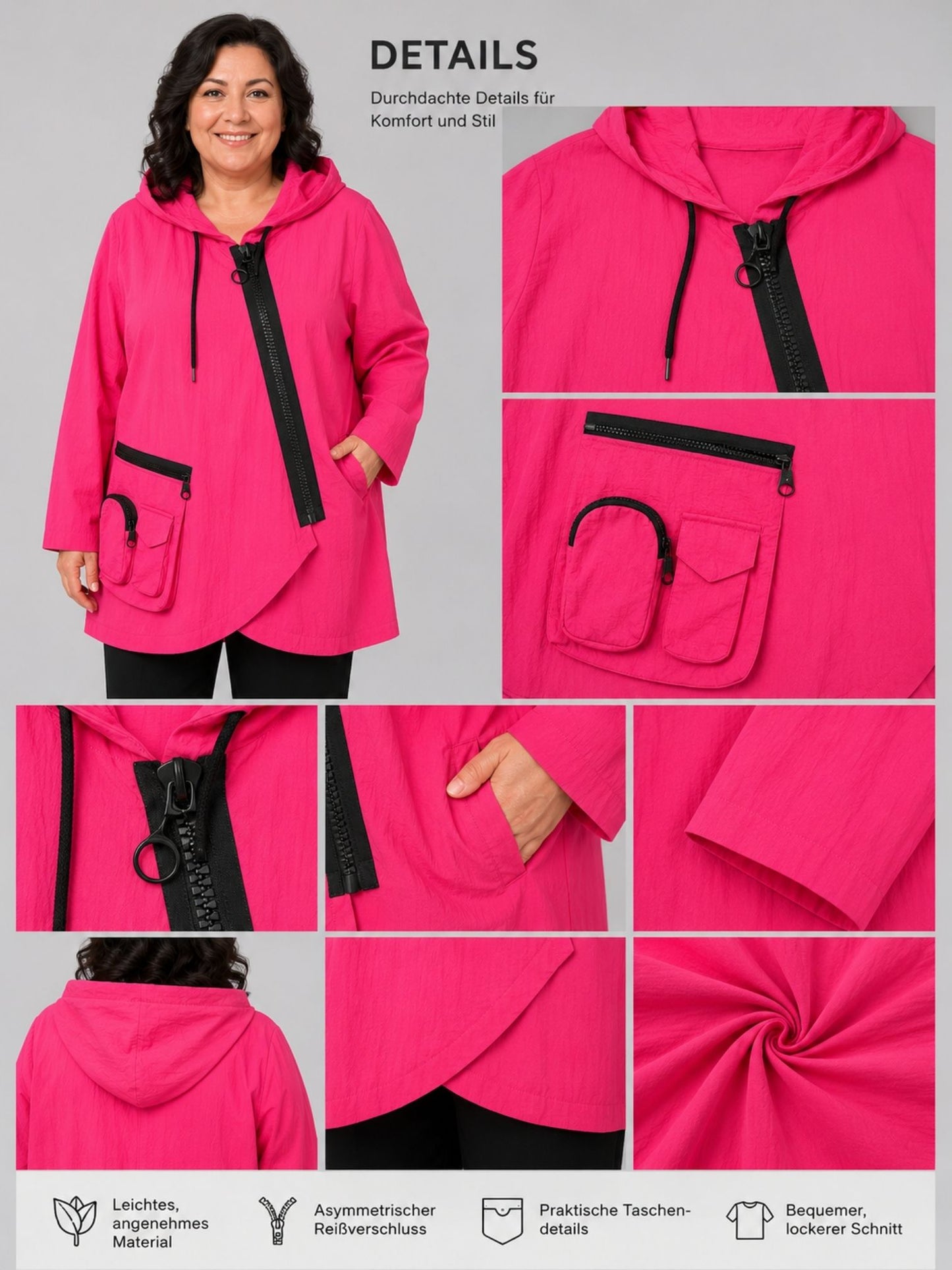 Sinne by Coom Windbreaker – Hellgelb & Pink | Kapuze, Übergrößen Jacke