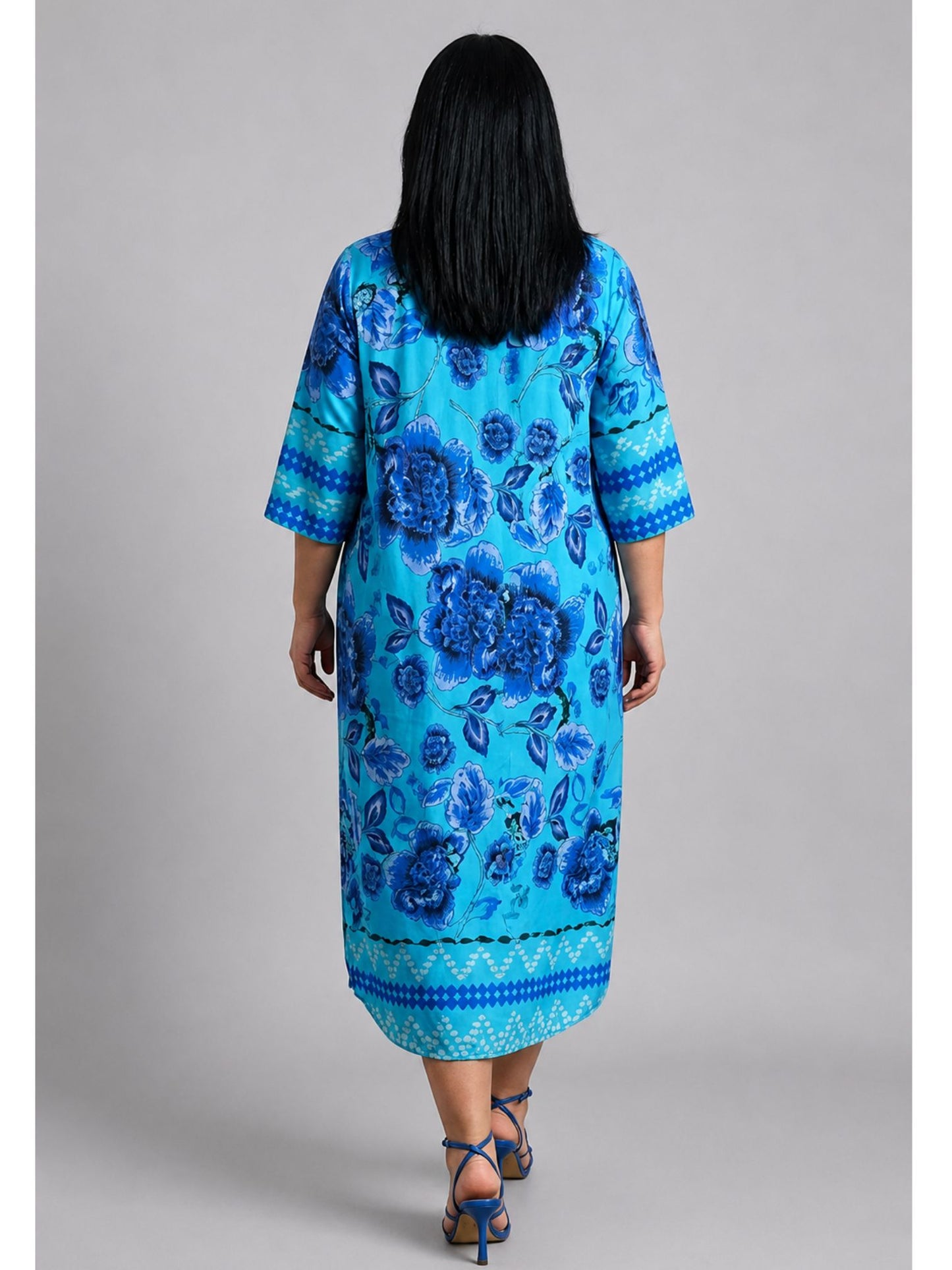 Vincenzo Allocca Kleid mit Pfingstrosen-Print – Türkis/Blau Gr. 52/54