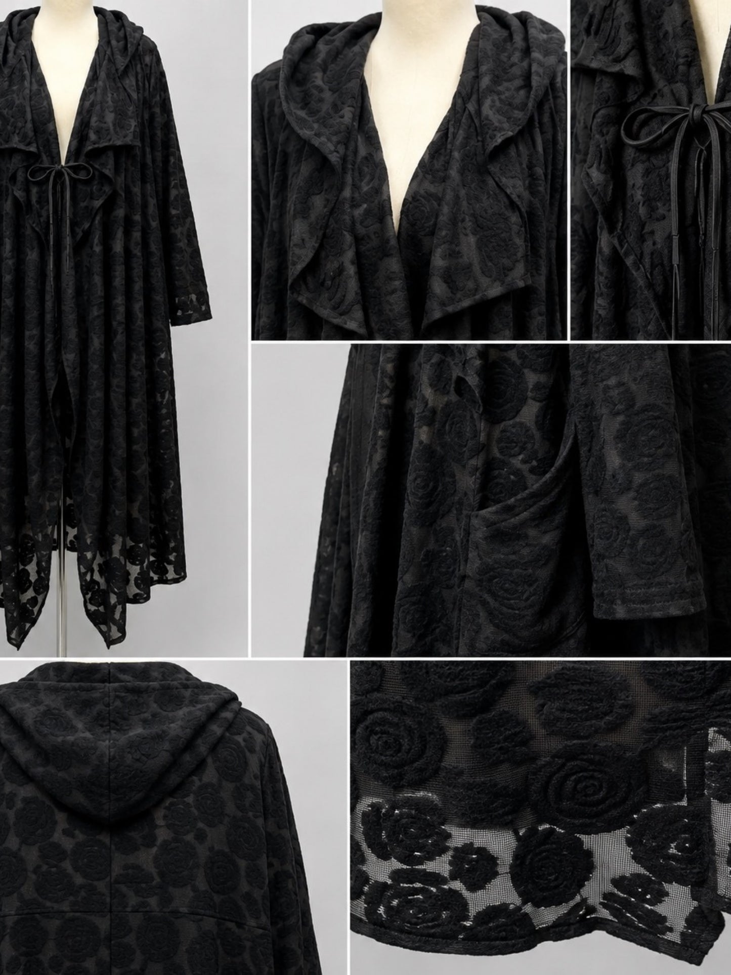 Vincenzo Allocca Mantel Ausbrenner mit Kapuze und Bindeband Oversize – Schwarz, Einheitsgröße 44–58