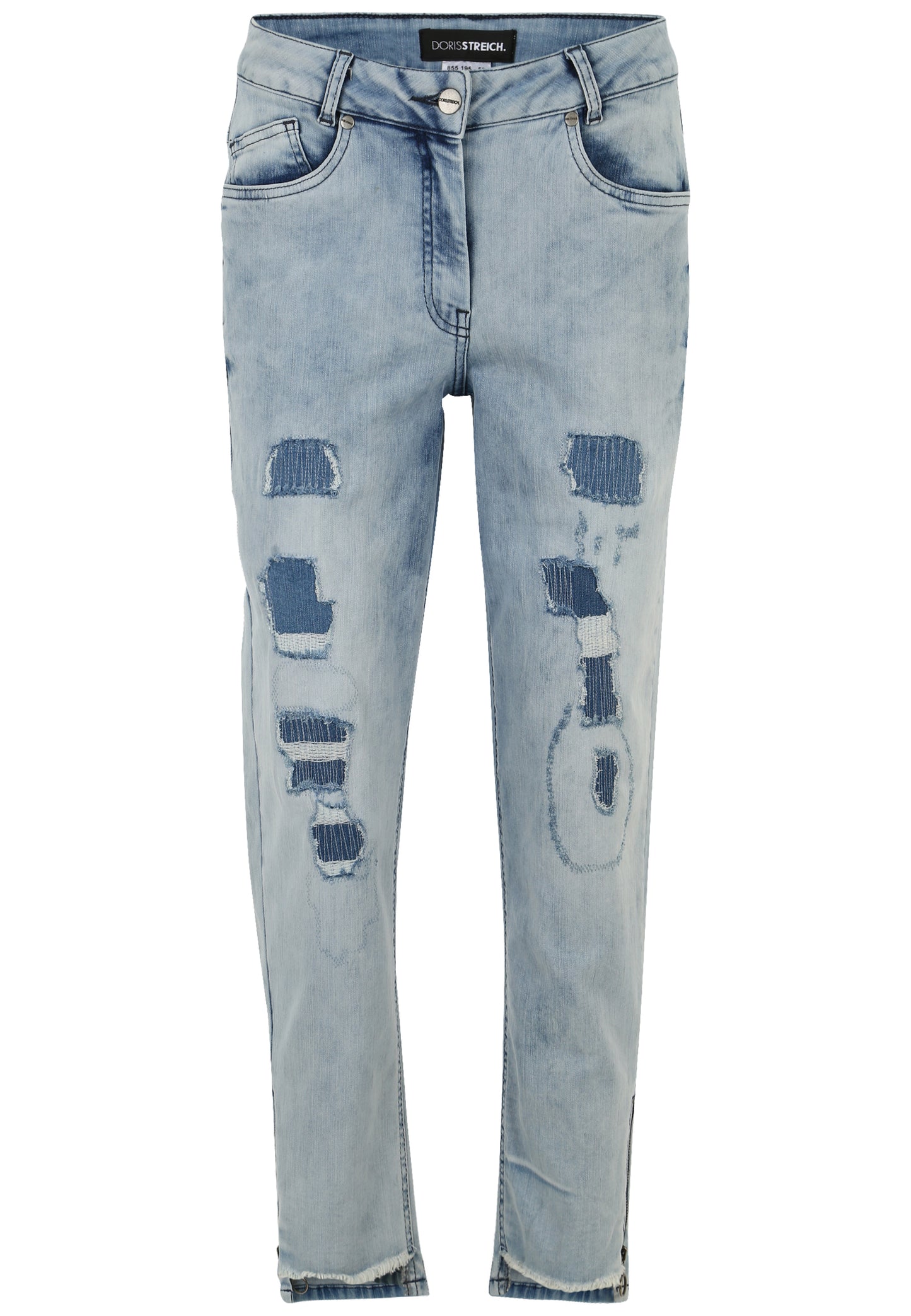 Doris Streich 5-pocket Jeans Hose Blau Hellblau mit Vintage-Waschung und Reißverschluss 54 56
