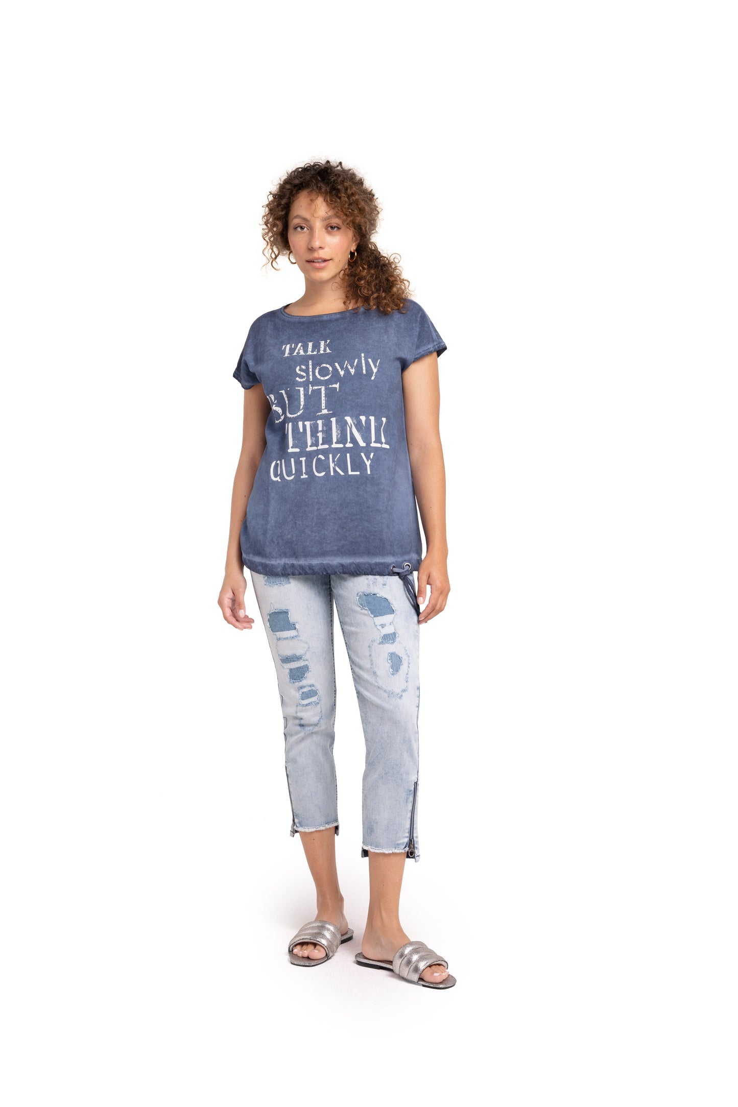 Doris Streich 5-pocket Jeans Hose Blau Hellblau mit Vintage-Waschung und Reißverschluss 54 56