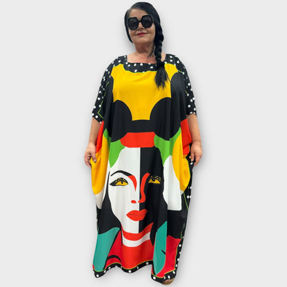 Mix Virage Kleid Kaftan Bunt gemustert Frauenkopf Onesize 44 46 48 50 52 54 56