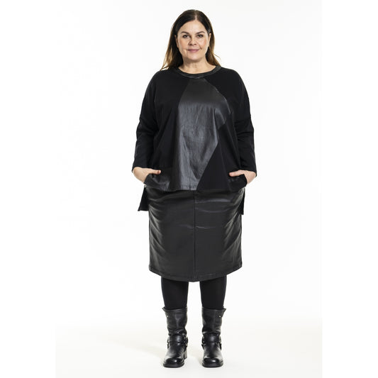 Gozzip Shirt Black Edition schwarz mit Kunstleder 42 44 46 48 50 52 54 56