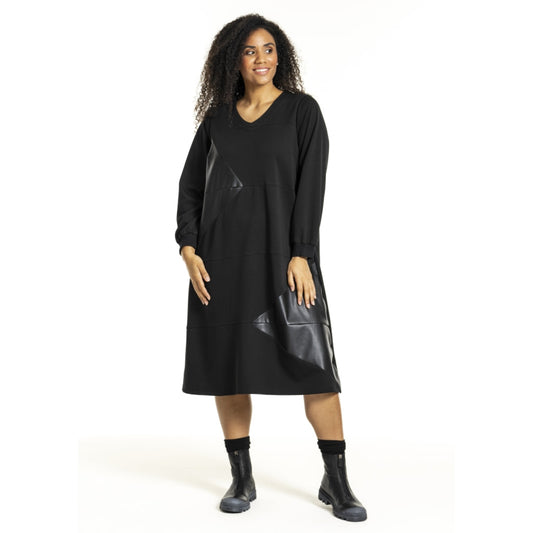 Studio Kleid Kunstledereinsatz schwarz Gr 42-56