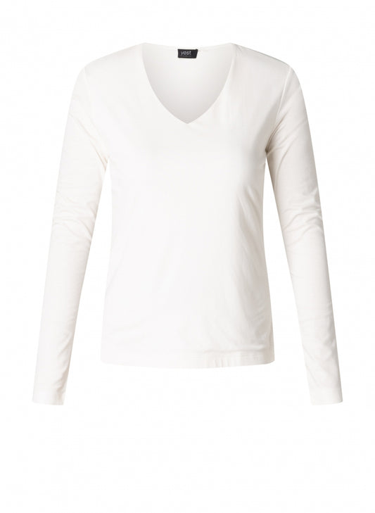 Yesta Basic Shirt V-Ausschnitt ecru langarm 44 46 48 50 52 54 56